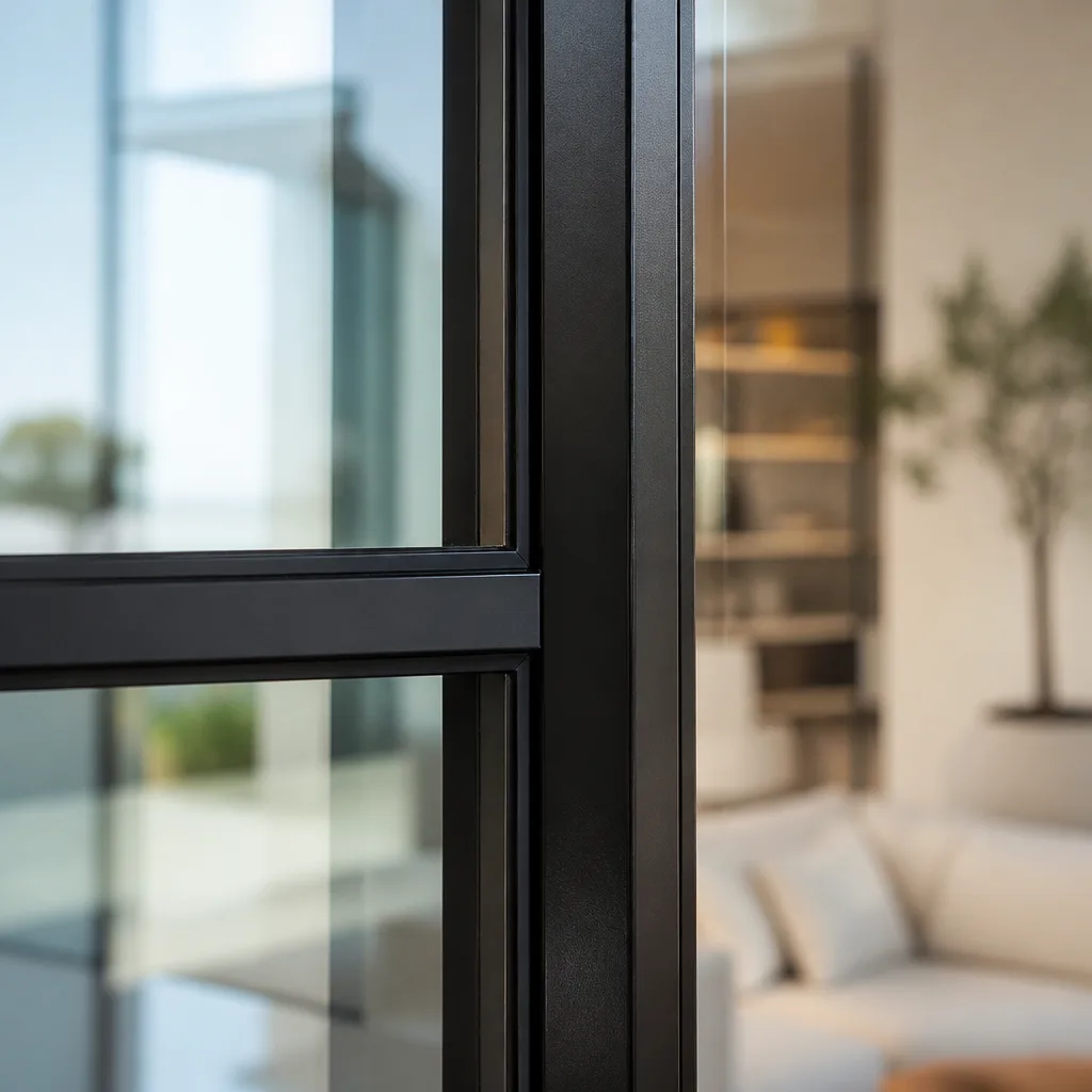 Modern black frame glass door installation for home renovation